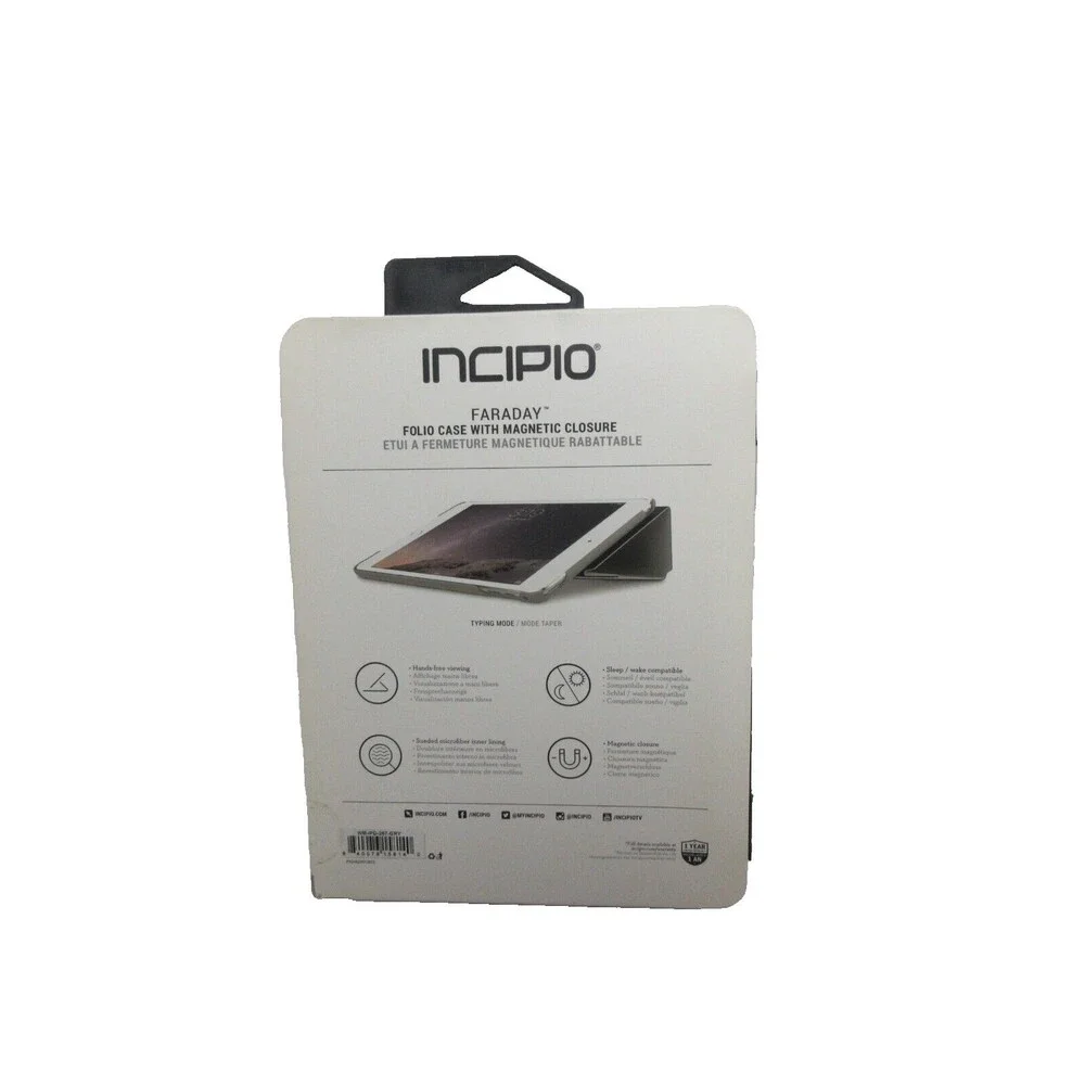 Incipio Faraday Navy Leather Case i pad mini 4 Gray Magnetic Closure W/Stylus